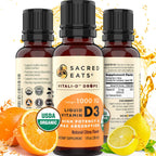Gotas Orgánicas de Vitamina D3 Líquida - 1000 UI por Gota, Sin Azúcar, Aceite de Coco MCT, Máxima Absorción
