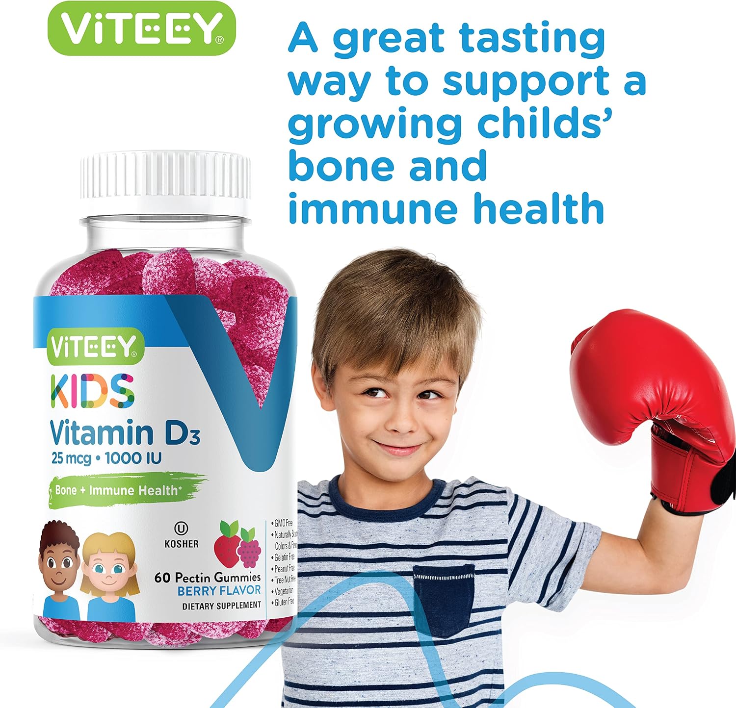 Viteey Gominolas de Vitamina D3 para Niños 1000 IU - 60 unidades