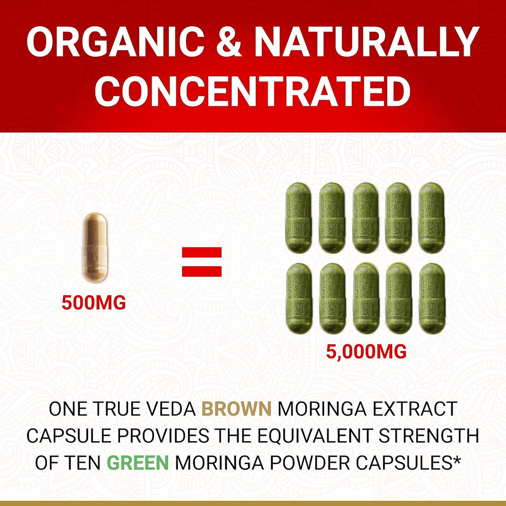Cápsulas de Moringa Orgánica True Veda | Extracto Concentrado 10:1 | Suplemento Vegano | 60 Cápsulas