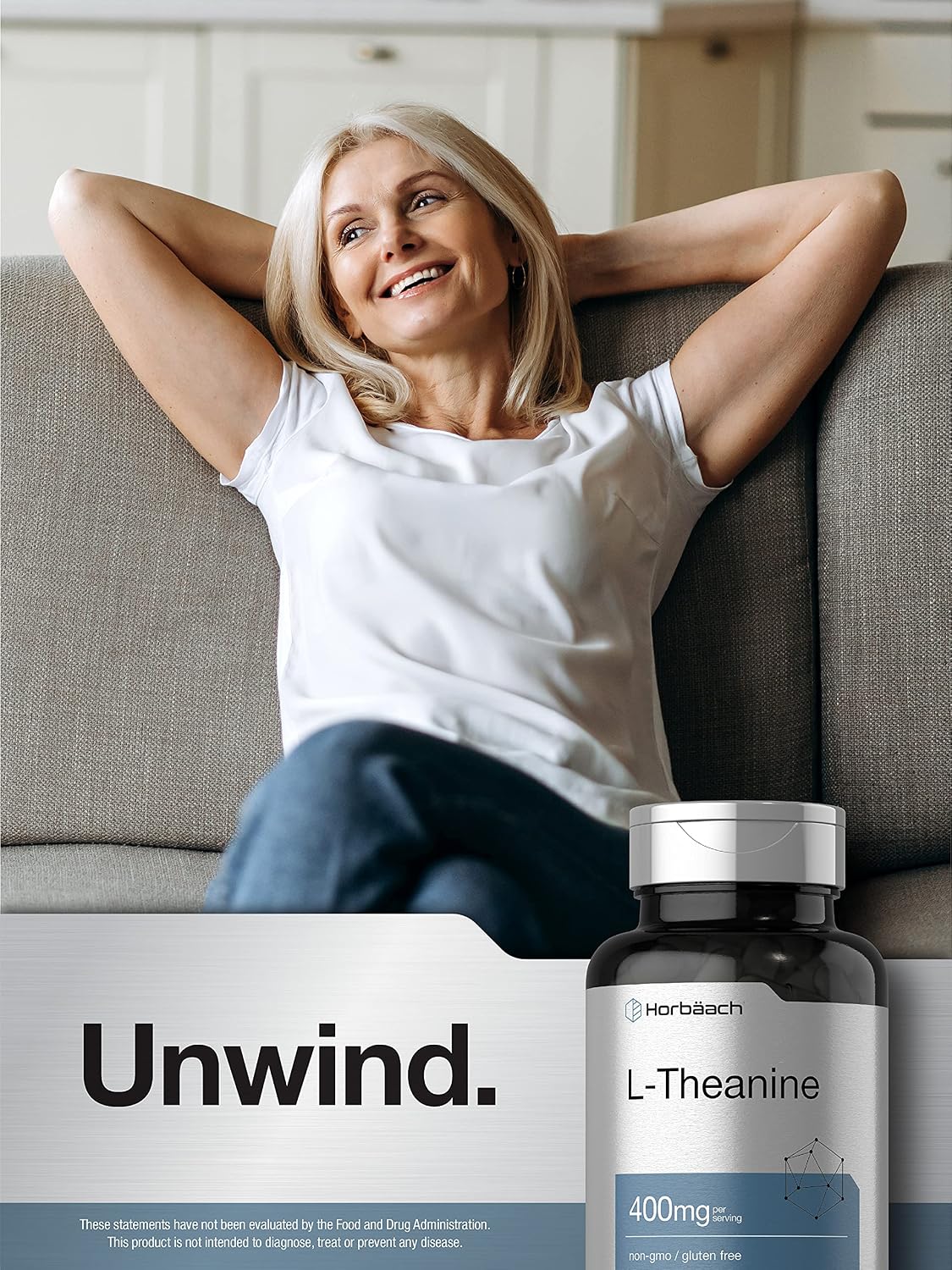 Horbäach L-Teanina 400mg 120 Cápsulas | No-GMO y Sin Gluten