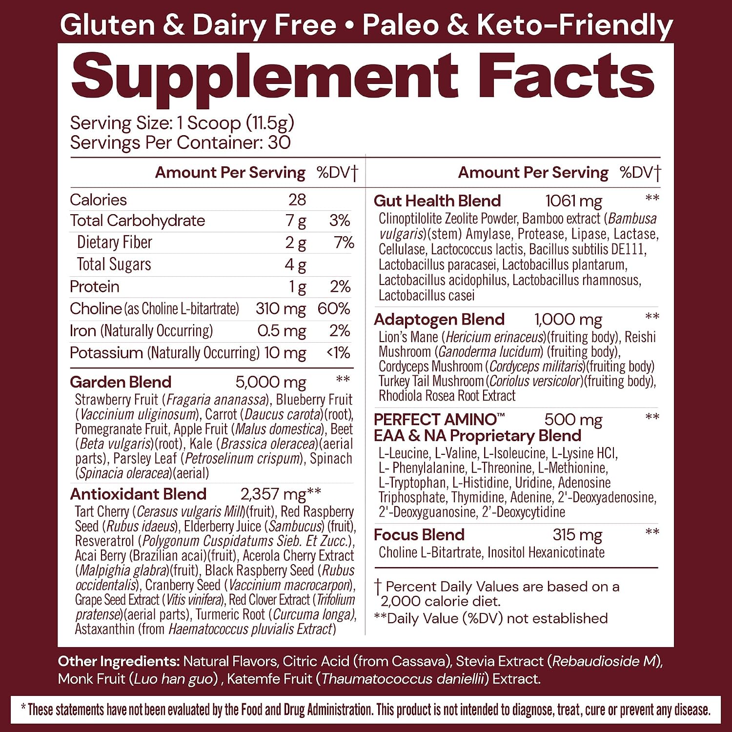 BodyHealth Reds Enhanced with PerfectAmino - Polvo de superalimentos diario con antioxidantes, adaptógenos, fitonutrientes, frutas, prebióticos, probióticos, fibra y proteína - 30 porciones
