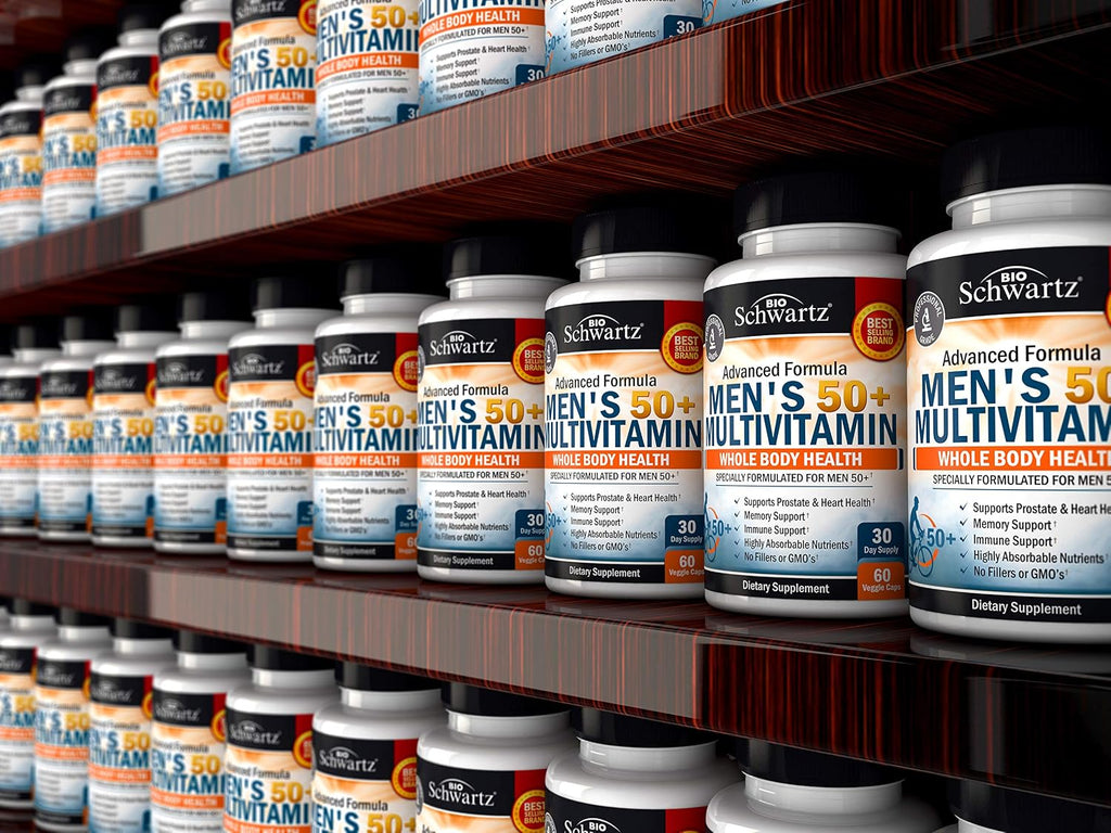 Multivitamínico Diario para Hombres Mayores de 50 Años - Con Zinc, Vitaminas A, B, C, D3, E - Apoyo para la Salud del Corazón y el Cerebro - 60 Cápsulas