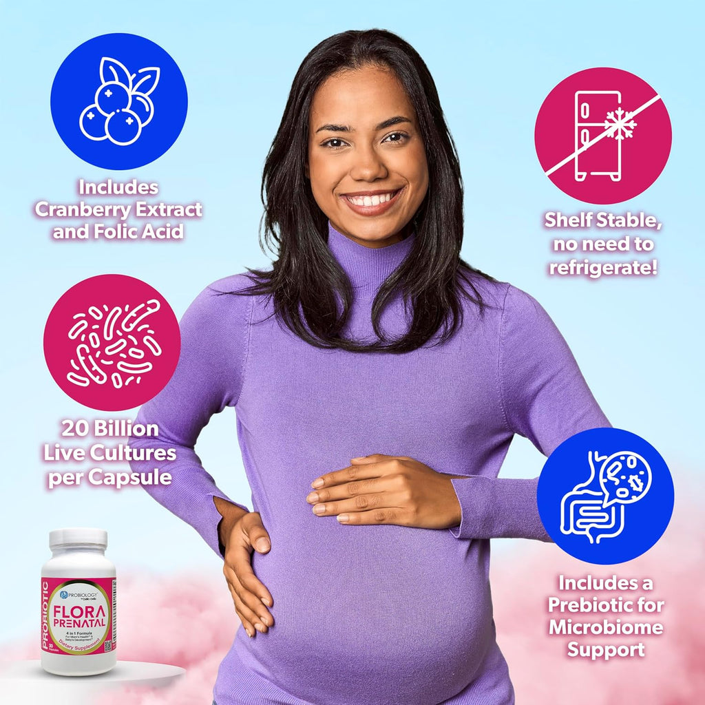 belle+bella Probiology Flora Prenatal Cápsulas - Probiótico y Prebiótico con Ácido Fólico para Embarazo y Postparto - 30 Cápsulas