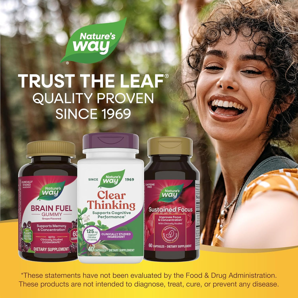 Nature's Way Clear Thinking Cognitivo, Ashwagandha, Reduce el Estrés y Apoya el Rendimiento Cognitivo, 40 Cápsulas
