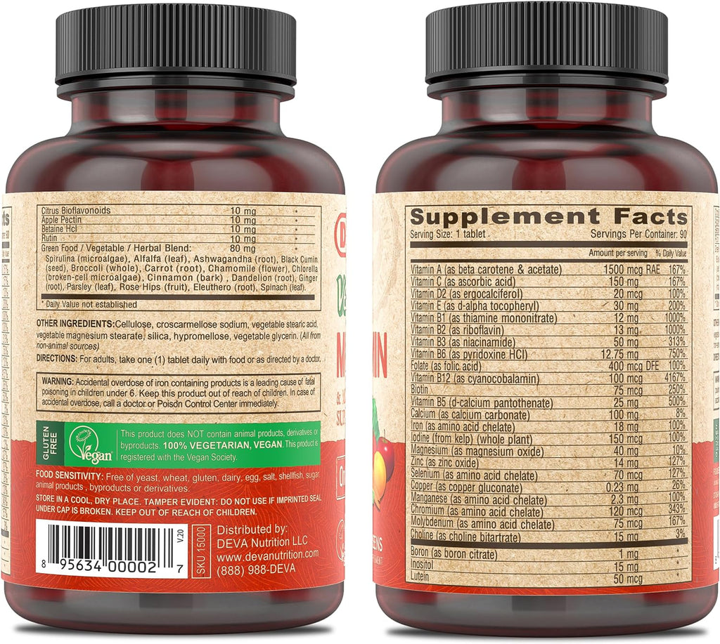 DEVA Multivitamínico y Mineral Vegano con Hierro y Superalimentos - 2 Pack (180 Comprimidos)