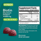 Viteey Biotin Gummies - 10.000 μg - 120 Gominolas para Cabello, Piel y Uñas
