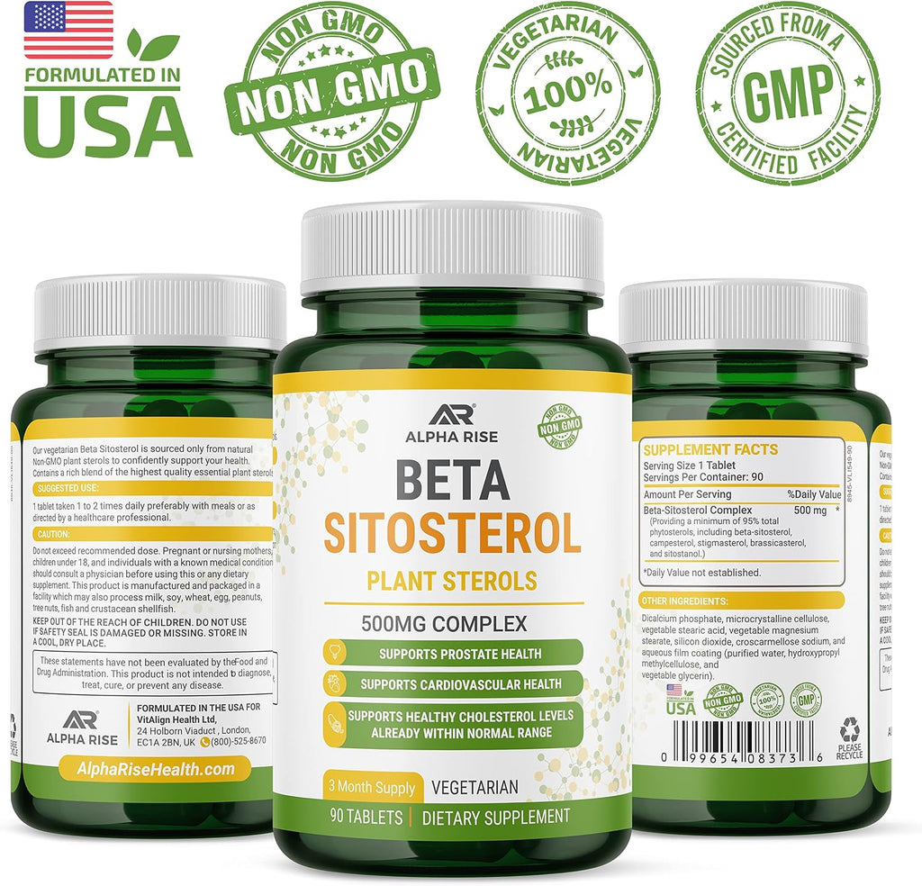 Beta Sitosterol 500 mg - 90 Comprimidos - No Transgénico - Salud Prostática y Colesterol