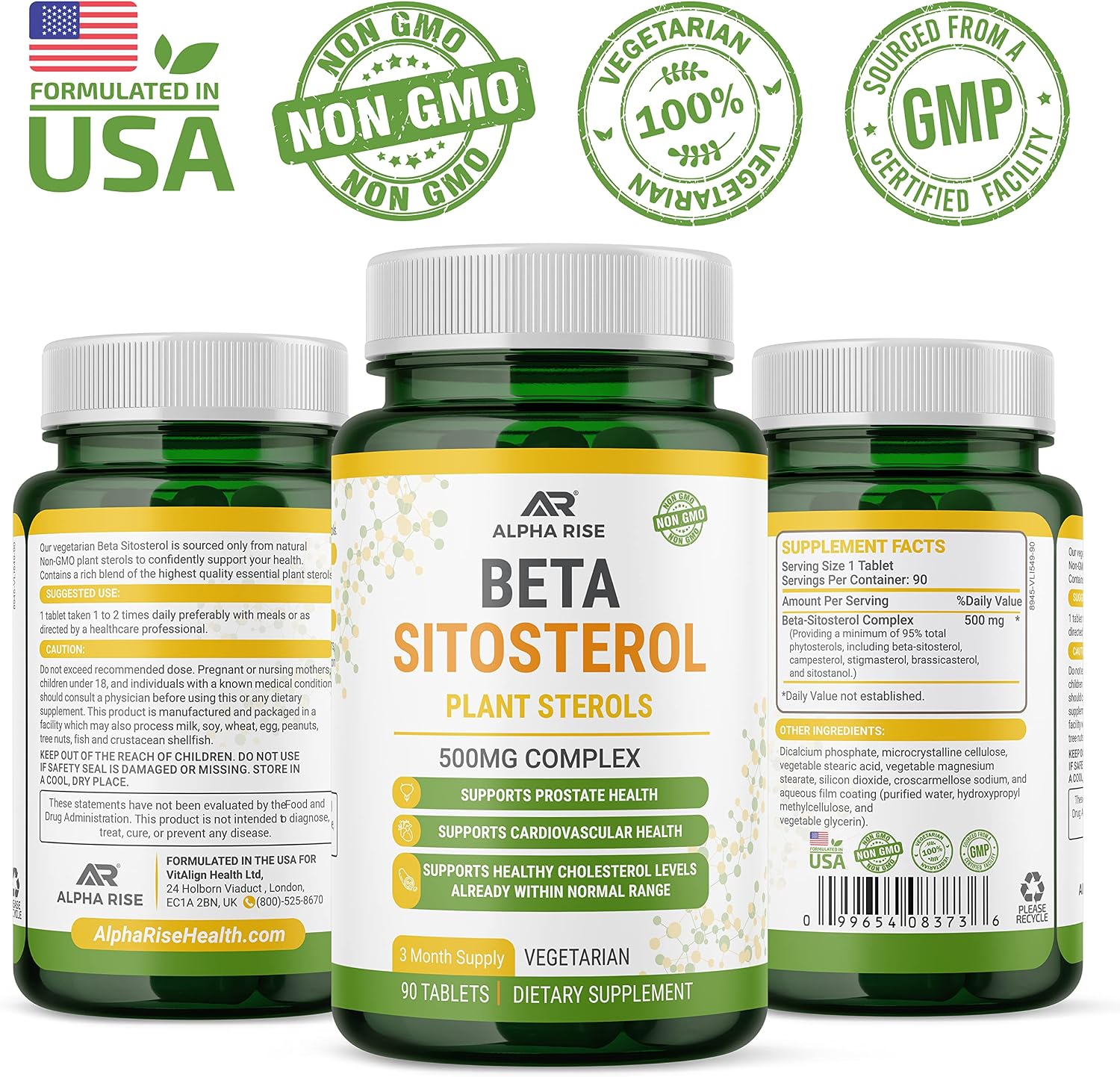 Beta Sitosterol 500 mg - 90 Comprimidos - No Transgénico - Salud Prostática y Colesterol