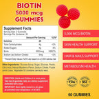 ALFA VITAMINS Gominolas de Biotina 5000mcg - Piel, Cabello y Uñas - 60 Unidades