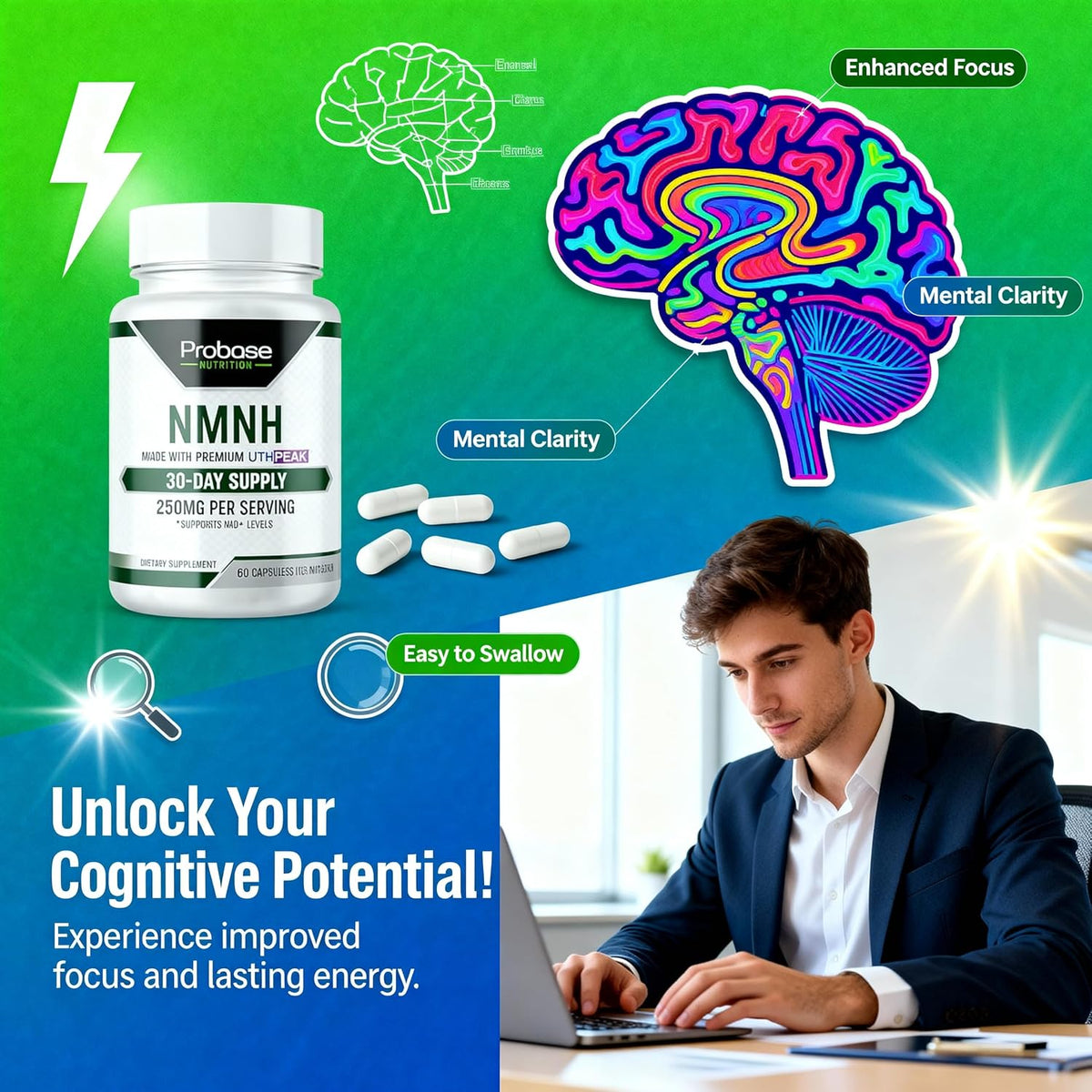 Uthpeak NMNH NAD Supplement 250mg - 60 Cápsulas - Fórmula Premium para el Soporte Cognitivo y el Envejecimiento Saludable – Image 3