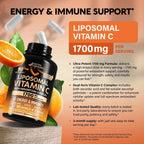 Liposomal Vitamin C 1700 mg | Fórmula de Alta Absorción | 180 Cápsulas