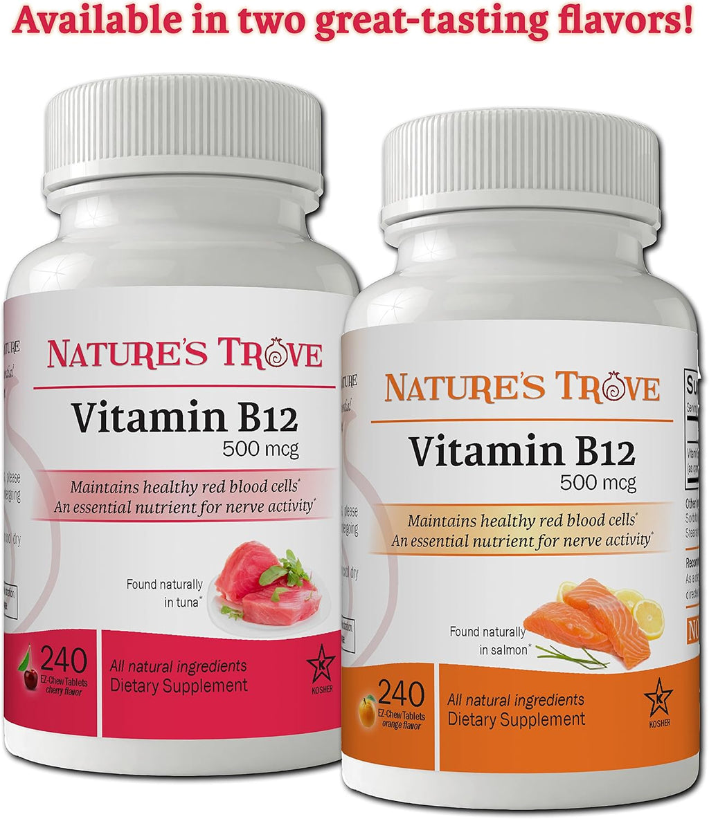 Vitamina B12 500 mcg de Nature's Trove - 240 comprimidos masticables EZ sabor cereza