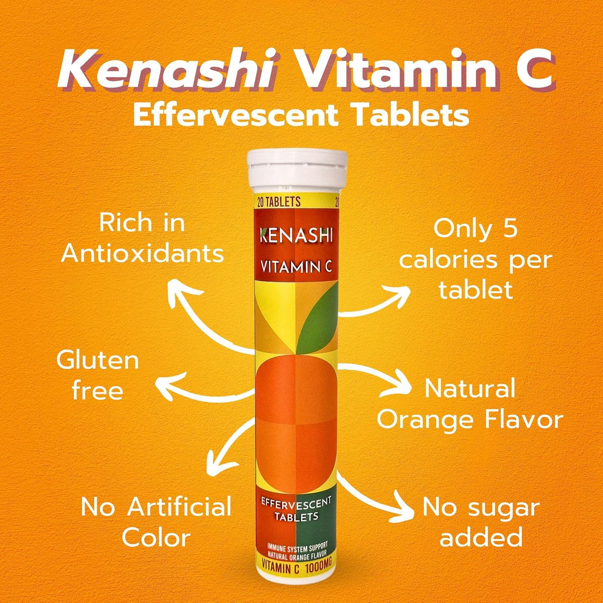 Kenashi Vitamina C Efervescente 1000mg con – Potasio: Contribuye al funcionamiento normal de los músculos y del – Image 5