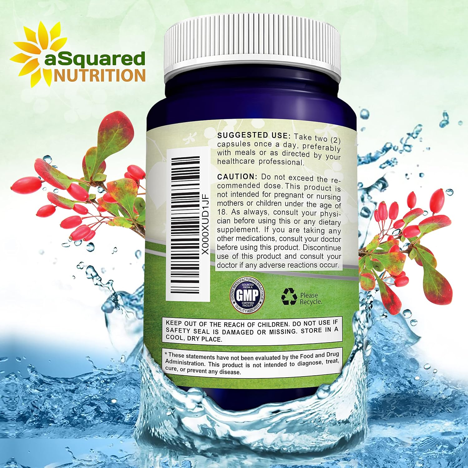 aSquared Nutrition Pure Berberine 1000mg - 180 Vegan Capsules