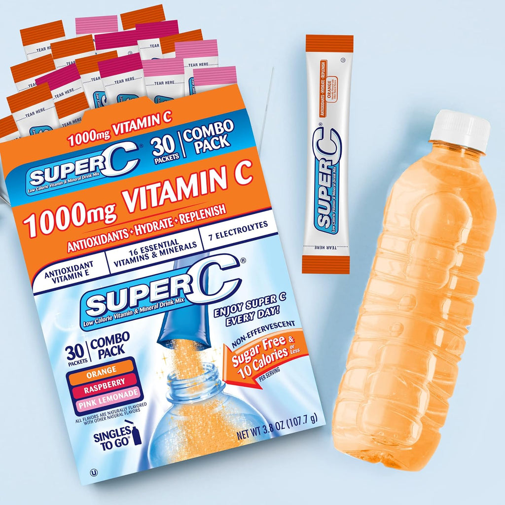 Super C Singles to Go - Pack Variado de 30 Sobres de Vitamina C en Polvo