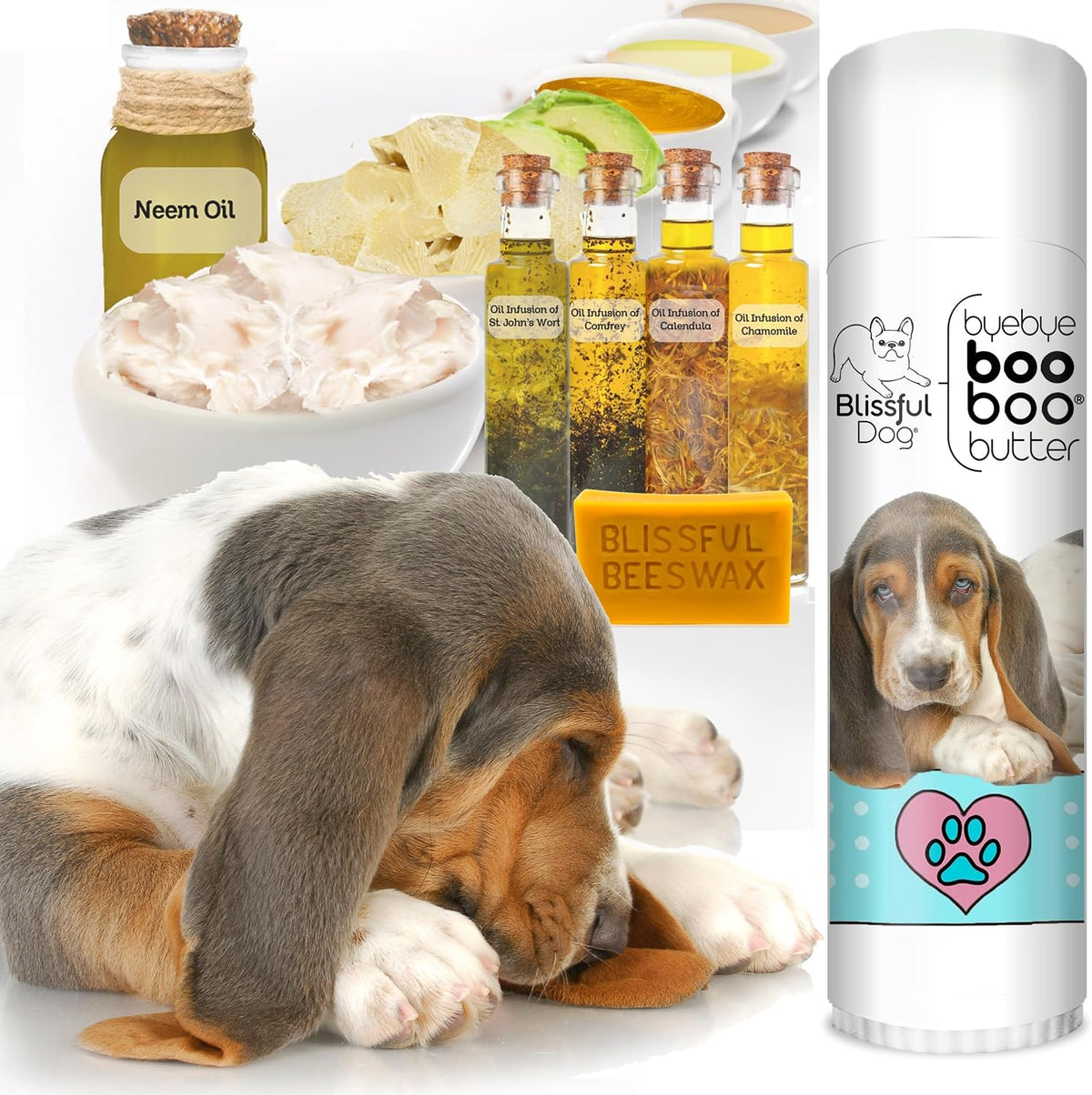 The Blissful Dog .50 oz Tube Basset Hound – Aceites de oliva, ricino, aguacate, almendra y coco: Aportan ácidos – Image 2
