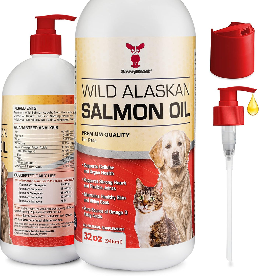 SavvyBeast Aceite de Salmón Salvaje de Alaska para Perros, Gatos y Hurones - 946 ml