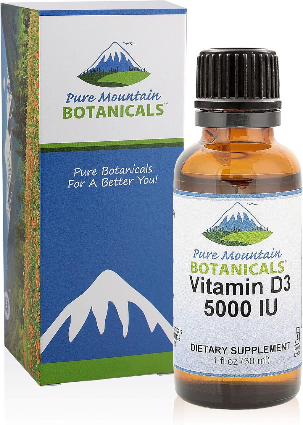 Pure Mountain Botanicals Vitamina D3 5000 UI Gotas Líquidas - Sin Sabor, Aceite MCT, 177 Dosis