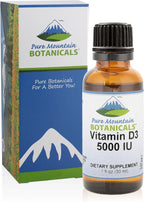 Pure Mountain Botanicals Vitamina D3 5000 UI Gotas Líquidas - Sin Sabor, Aceite MCT, 177 Dosis