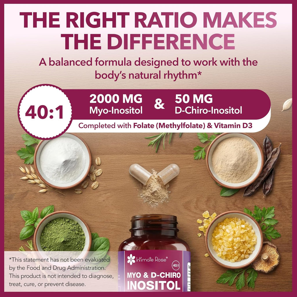 Intimate Rose Myo-Inositol & D-Chiro Inositol con Folato y Vitamina D - 40:1 - Pack de 3