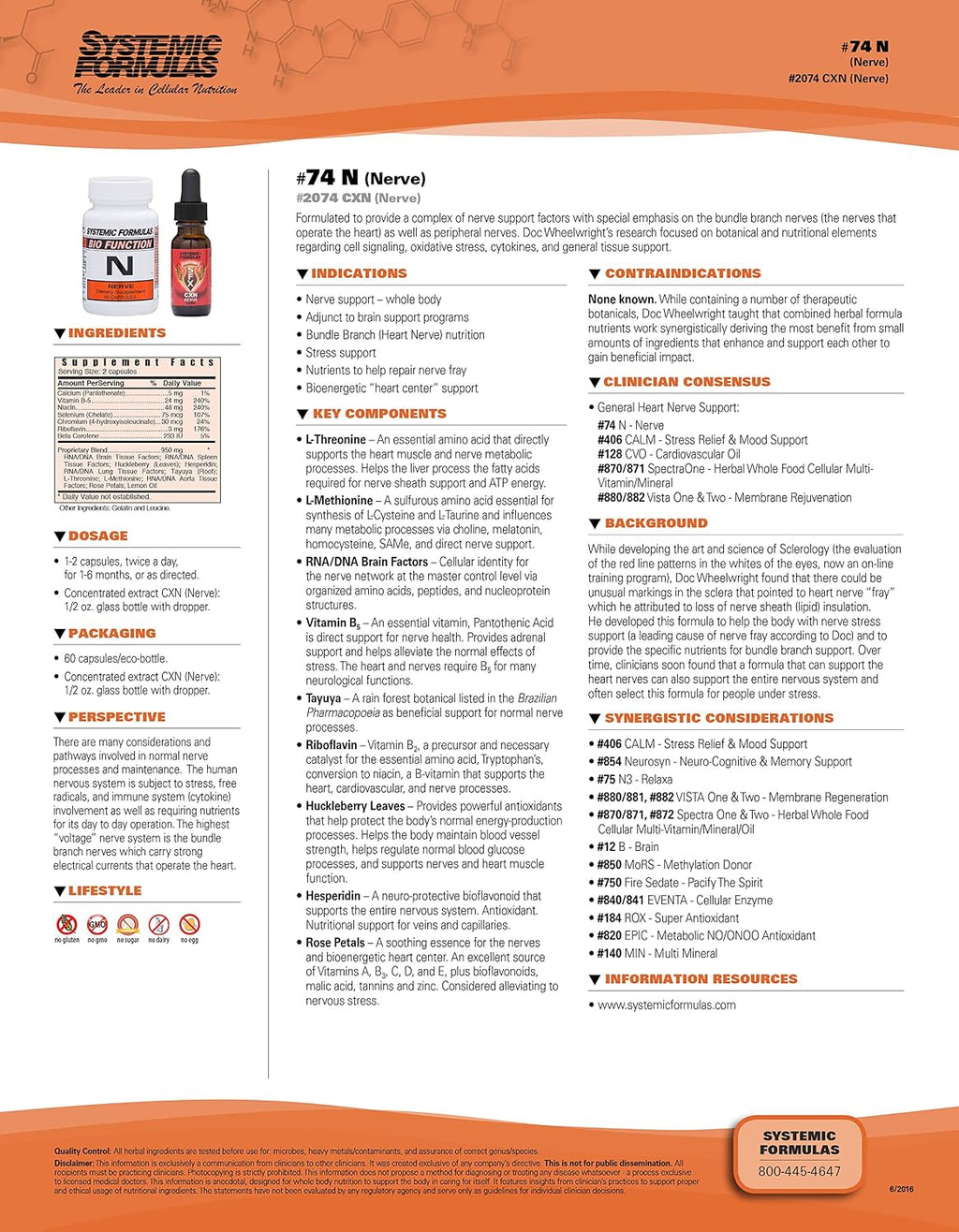 Systemic Formulas Nerve - 60 Cápsulas Bio Function #74. Suplemento de Apoyo Sistémico Nervioso.