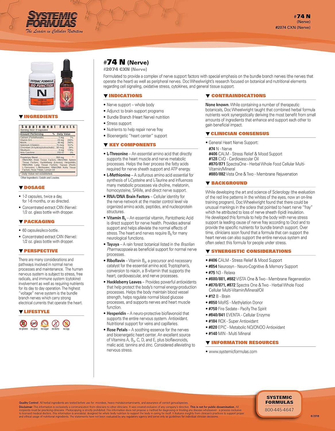 Systemic Formulas Nerve - 60 Cápsulas Bio Function #74. Suplemento de Apoyo Sistémico Nervioso.