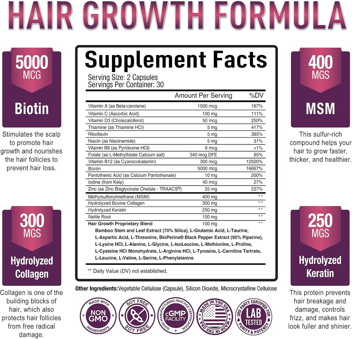 Purely Optimal Vitaminas para el Crecimiento – La biotina contribuye al funcionamiento normal del sistema nervioso. – Image 2
