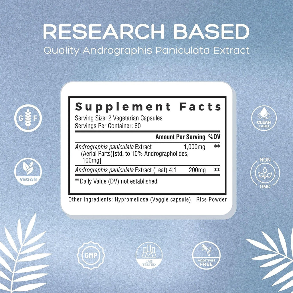Extracto Premium de Andrographis Paniculata 1200 mg (100 mg Andrographólidos) - 120 Cápsulas Veganas