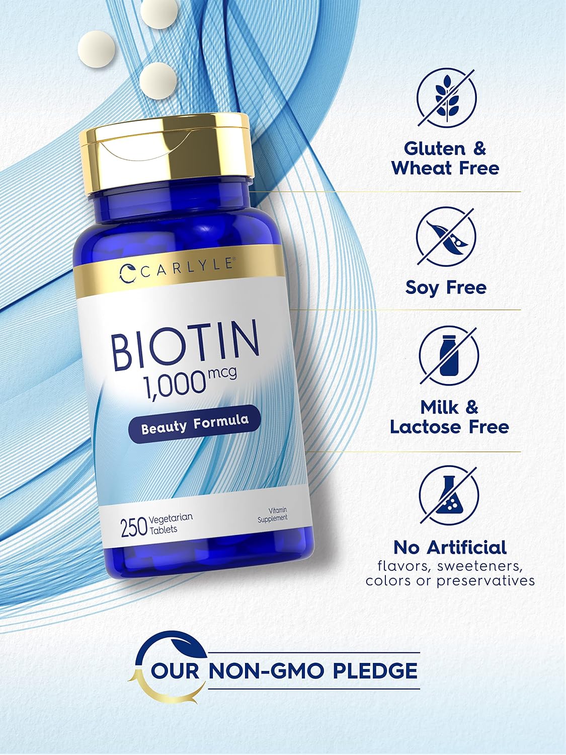 Carlyle Biotin 1000mcg | 250 Vegetarian – La biotina contribuye al mantenimiento de la piel en condiciones – Image 4