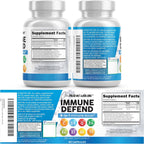 Clean Nutraceuticals Immune Defense Support – Suplemento 8 en 1 con Zinc 50mg, Quercetina, Vitamina C 1000mg, Vitamina D3 5000 UI, Saúco, Jengibre – 60 cápsulas veganas