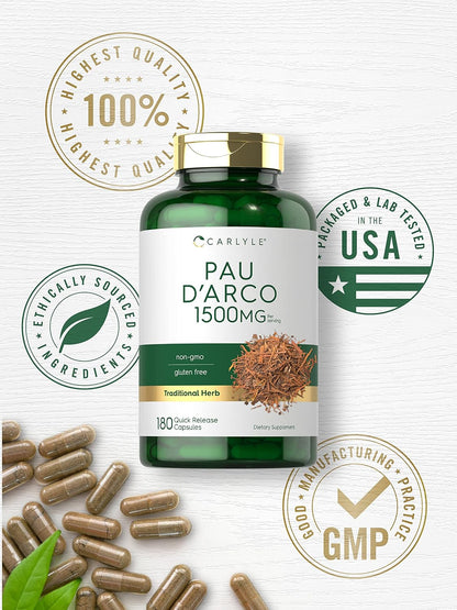 Carlyle Pau D'Arco Cápsulas | 1500 mg | 180 Unidades | Suplemento Herbal | No OGM, Sin Gluten – Image 5