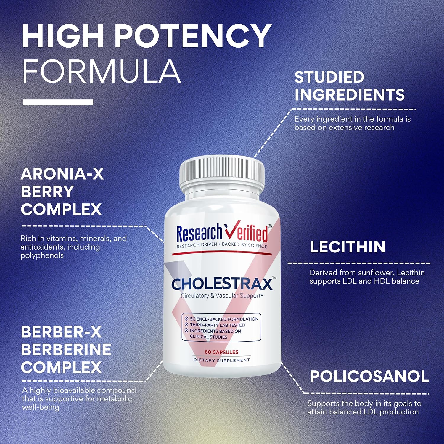 Research Verified Cholestrax - Berberina, Lecitina y Complejo de Bayas - 60 Cápsulas Veganas