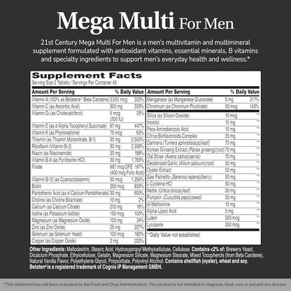 21st Century Mega Multi para Hombres - – Vitamina C: contribuye al funcionamiento normal del sistema inmunitario y – Image 2
