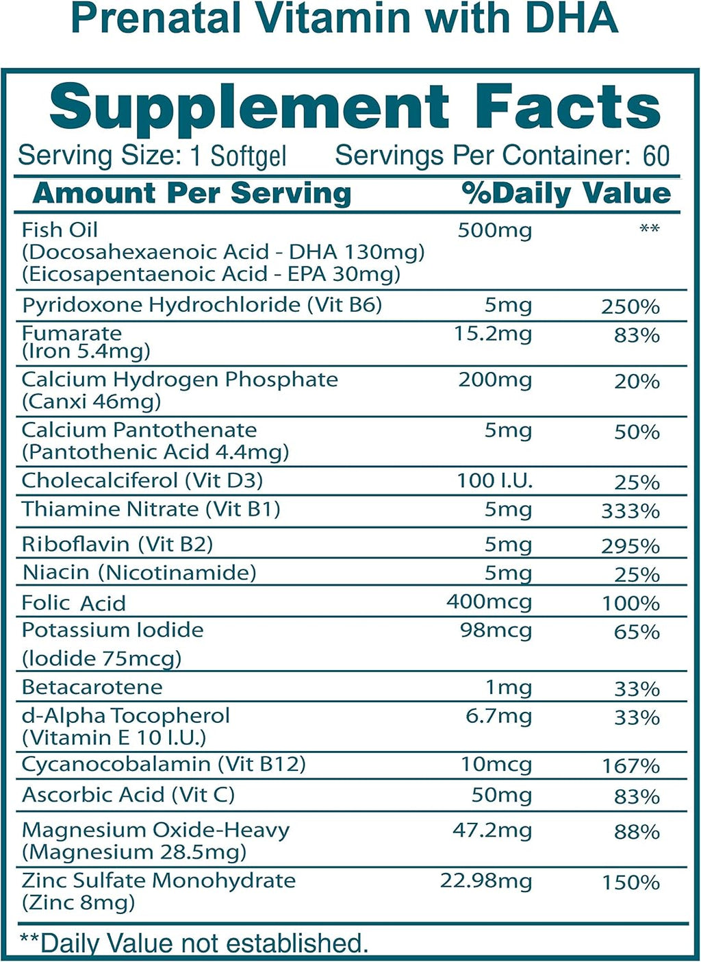 Vidalocity Vitaminas Prenatales para Mujeres, Multivitamínico en Cápsulas: Omega 3 (EPA/DHA), Magnesio, Folato, Vitamina D3, C, B12, B6, A, K y Zinc, 60 Cápsulas (Suministro para 60 Días)