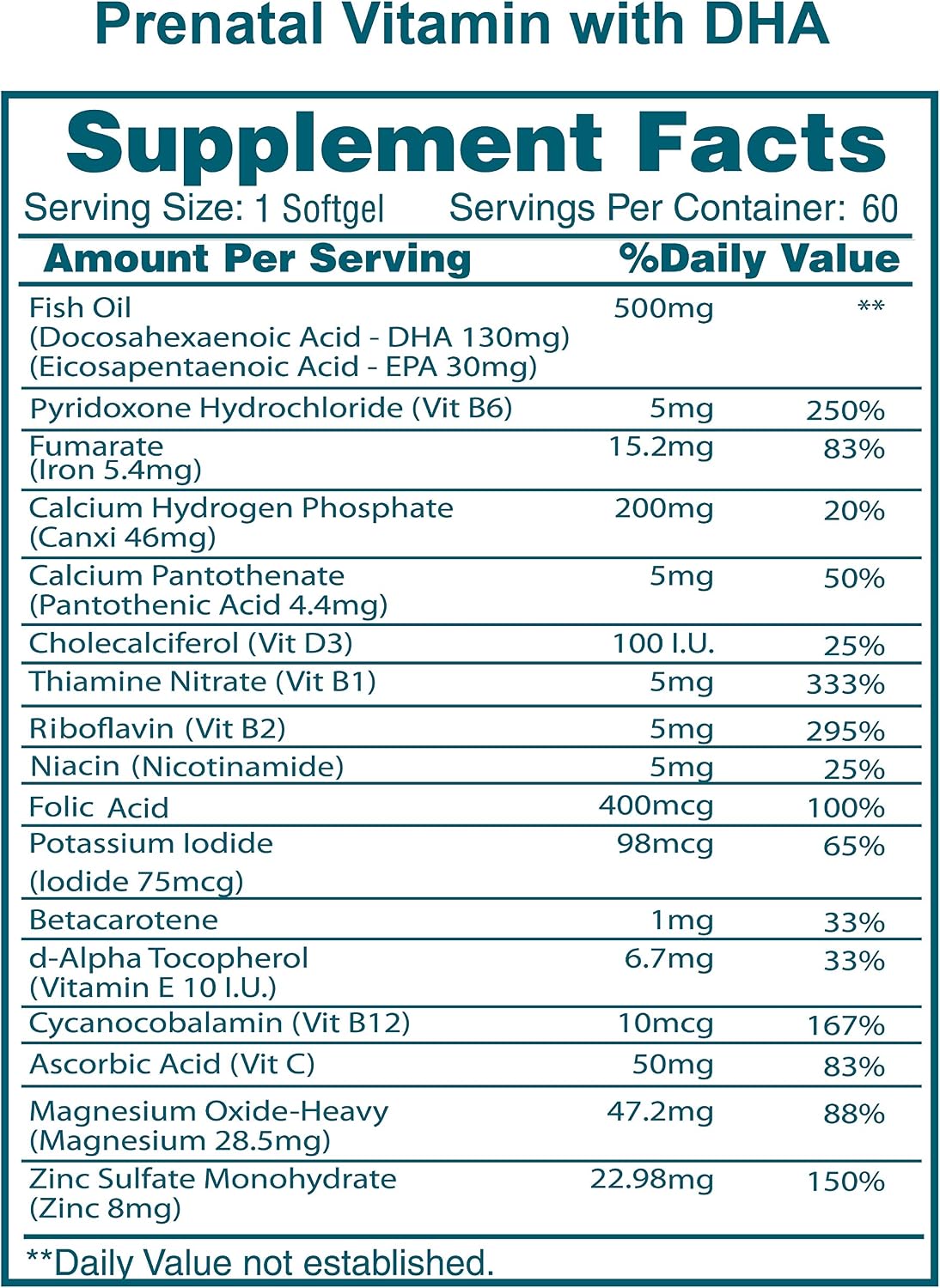 Vidalocity Vitaminas Prenatales para Mujeres, Multivitamínico en Cápsulas: Omega 3 (EPA/DHA), Magnesio, Folato, Vitamina D3, C, B12, B6, A, K y Zinc, 60 Cápsulas (Suministro para 60 Días)
