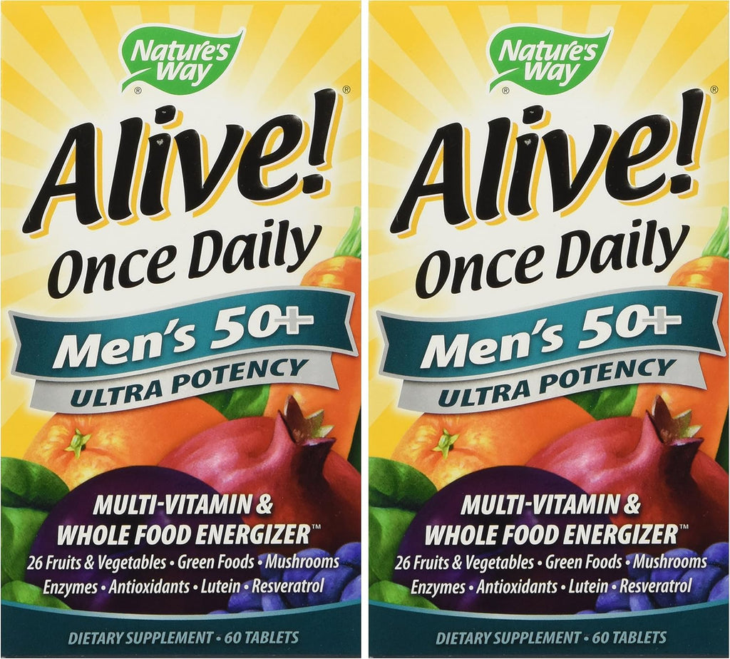 Nature's Way Alive! Men's 50+ Ultra Potency Daily Multivitamin, Food Blends, 60 Tablets (2 Pack)
