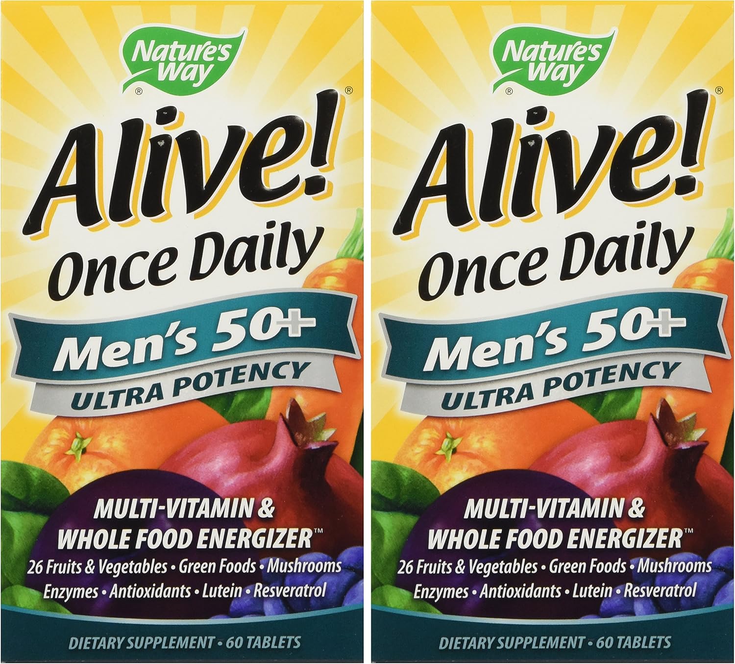 Nature's Way Alive! Men's 50+ Ultra Potency Daily Multivitamin, Food Blends, 60 Tablets (2 Pack)