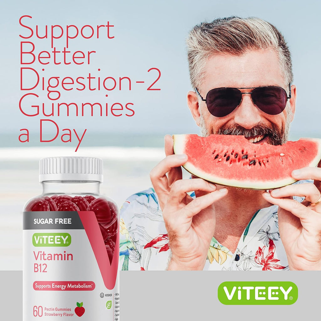 Viteey Gominolas de Vitamina B12 para Adultos y Adolescentes 1000mcg, Sin Azúcar