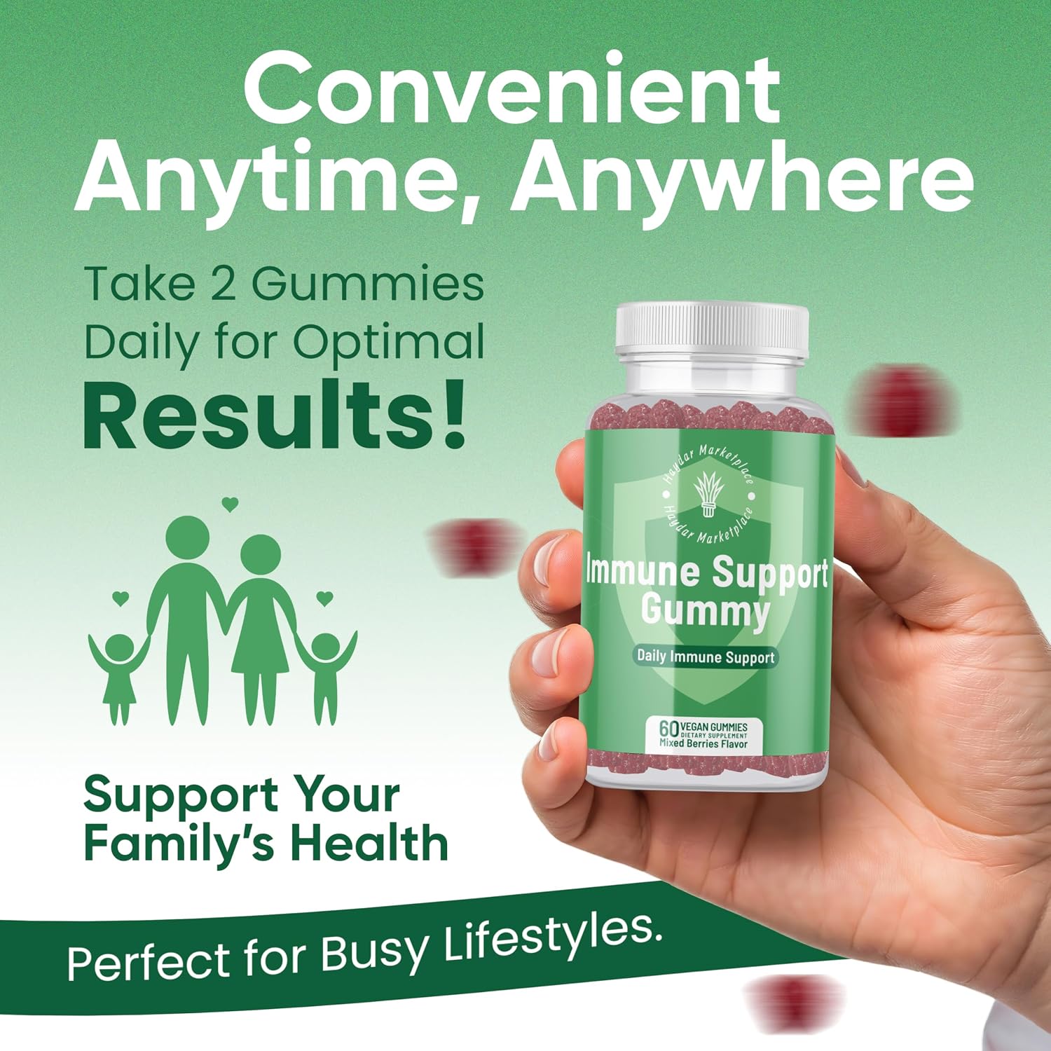 Immune Boosters for Adults - Gominolas Veganas de Defensas con Vitaminas C y D, Zinc, Magnesio, Probióticos - Suplemento Inmunológico con Saúco, Cúrcuma, Equinácea, 60 Unidades