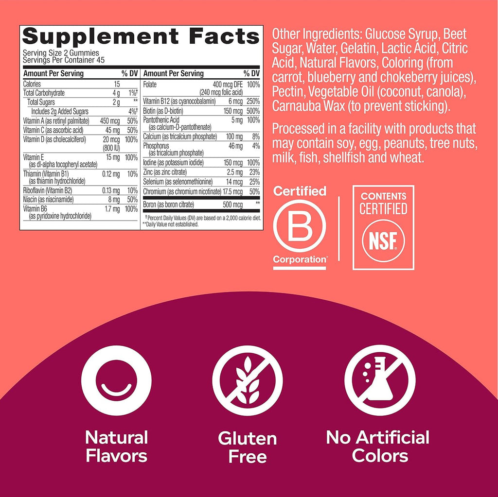 OLLY Multivitamínico Femenino en Gominolas, Sabor Berry, 180 Gominolas (90 Días de Suministro)