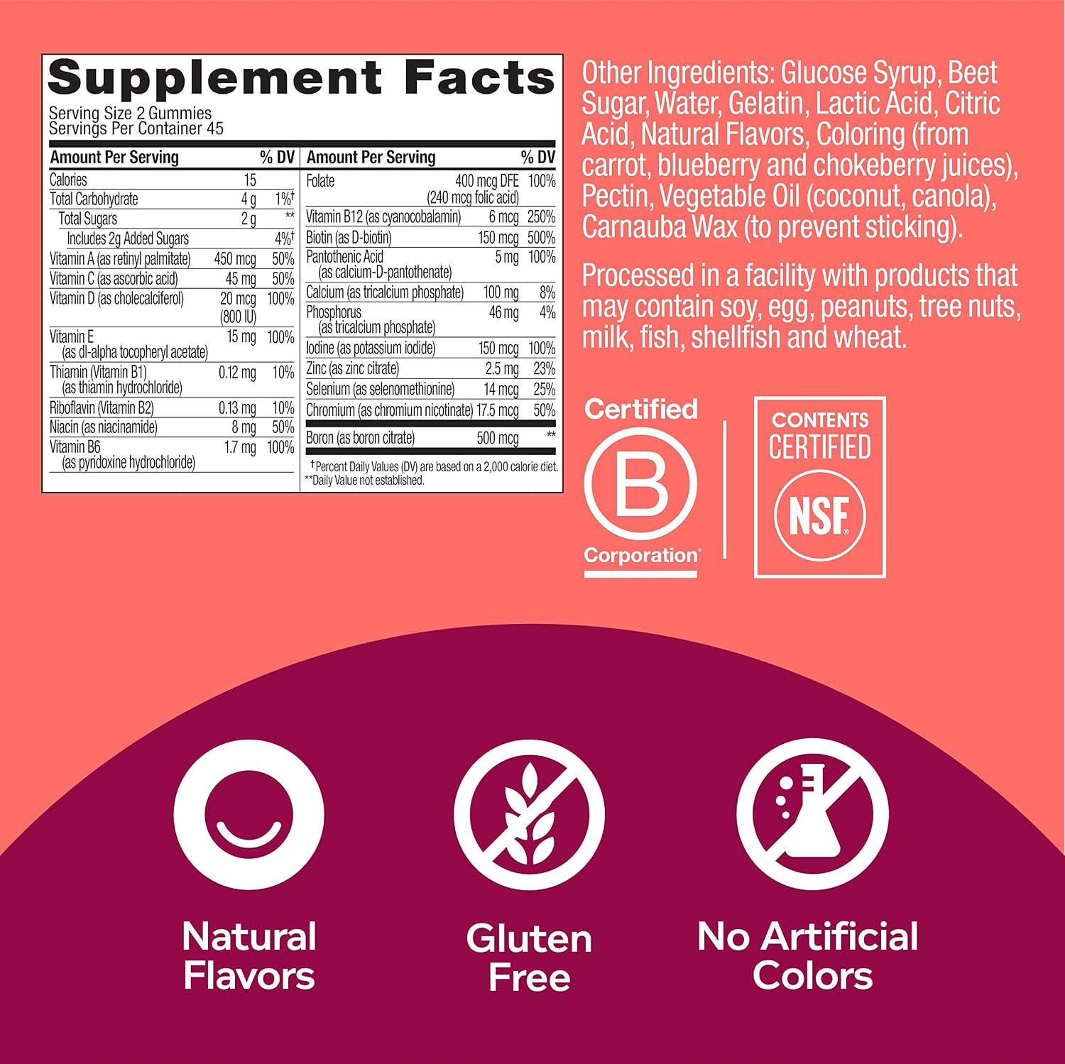 OLLY Multivitamínico Femenino en Gominolas, Sabor Berry, 180 Gominolas (90 Días de Suministro)