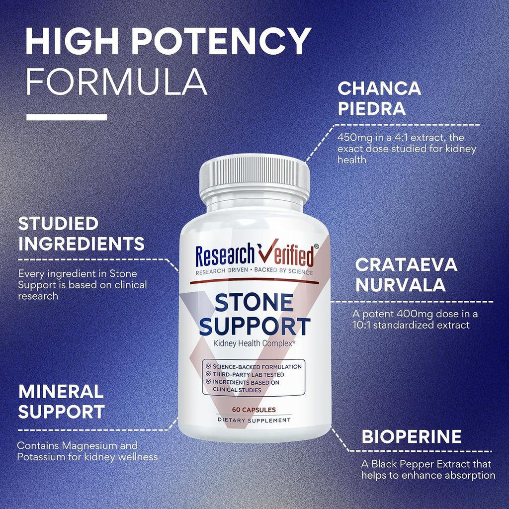 Research Verified Stone Support – Defensa Óptima Contra los Cálculos Renales – 360 Cápsulas Veganas