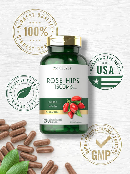 Carlyle Escaramujo 1500mg | 240 Cápsulas de Liberación Rápida | Sin Gluten y No-GMO – Image 5