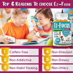 Ez-Focus Gominolas para Niños y Adolescentes – Apoyo al Enfoque Cerebral, Memoria y Concentración, DHA y Omega-3, 60 gominolas