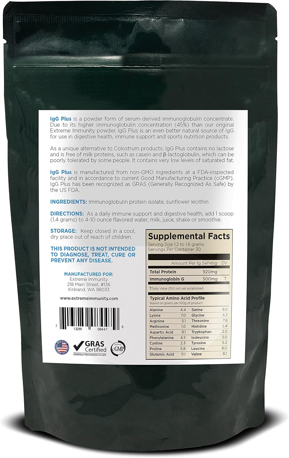 Extreme Immunity Igg Plus - Aislado de Proteína de Inmunoglobulina Bovina (1.4 oz)