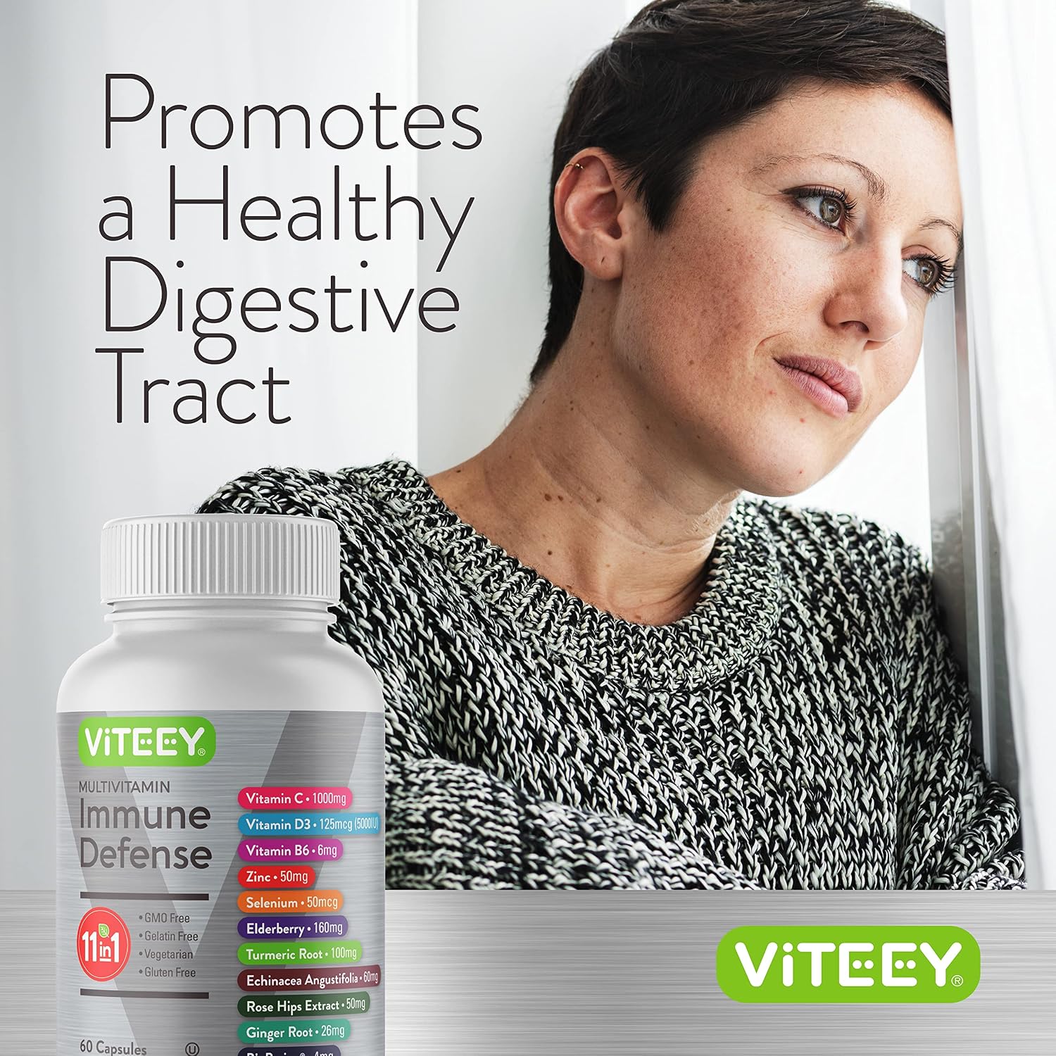 Viteey 11 en 1 Complejo Inmunológico con Vitamina D3, C, Zinc y Equinácea - 120 Cápsulas