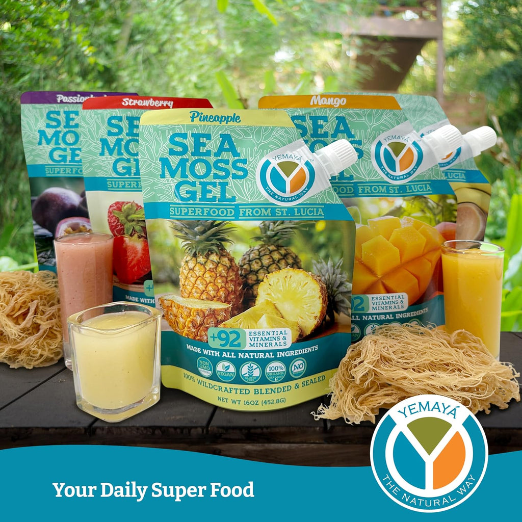 Yemayá Organic Gel de Musgo Marino Orgánico y Silvestre con Sabor a Fresa – 16 oz