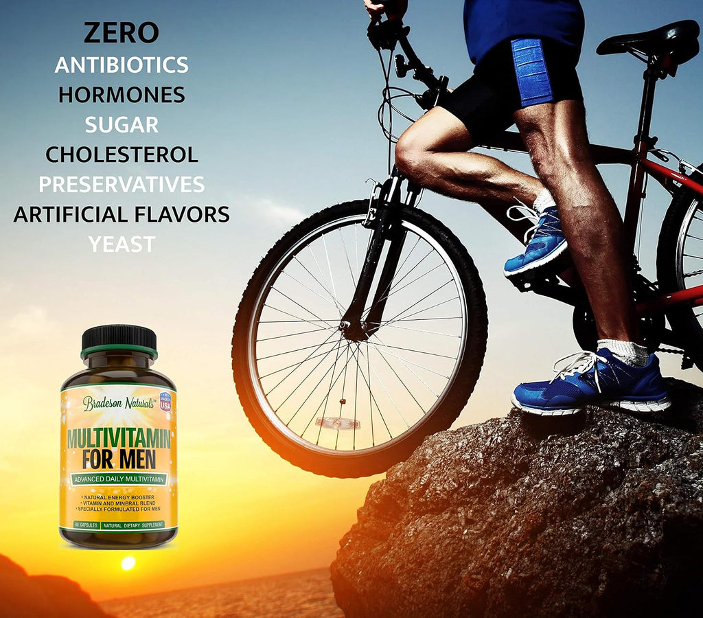 Bradeson Naturals Multivitamínico para Hombres con Vitaminas A, C, D, E, B12, Zinc, Calcio y Magnesio - 60 Cápsulas Veganas