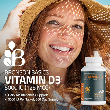 Bronson Vitamina D3 5000 UI (125 mcg) - 360 Comprimidos - No Transgénico, Sin Gluten, Sin Soja – Image 3