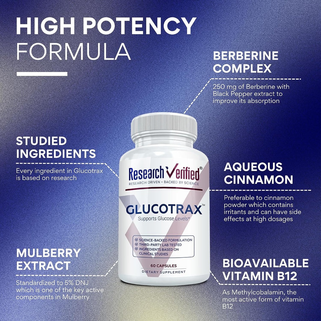 Research Verified Glucotrax - Berberina, Cromo Picolinato, Canela, Gymnema - 180 Cápsulas